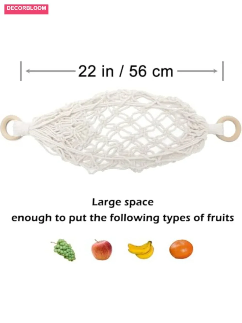 Hanging Fruit Hammock Under Cabinet with Hooks Hand Woven Boho Vegetable Basket